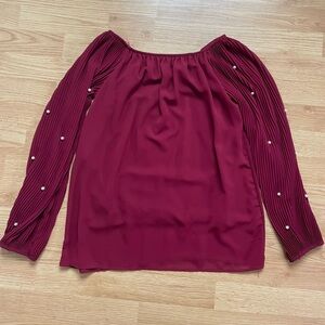 Red Burgundy Blouse with Pearls on Sleeves